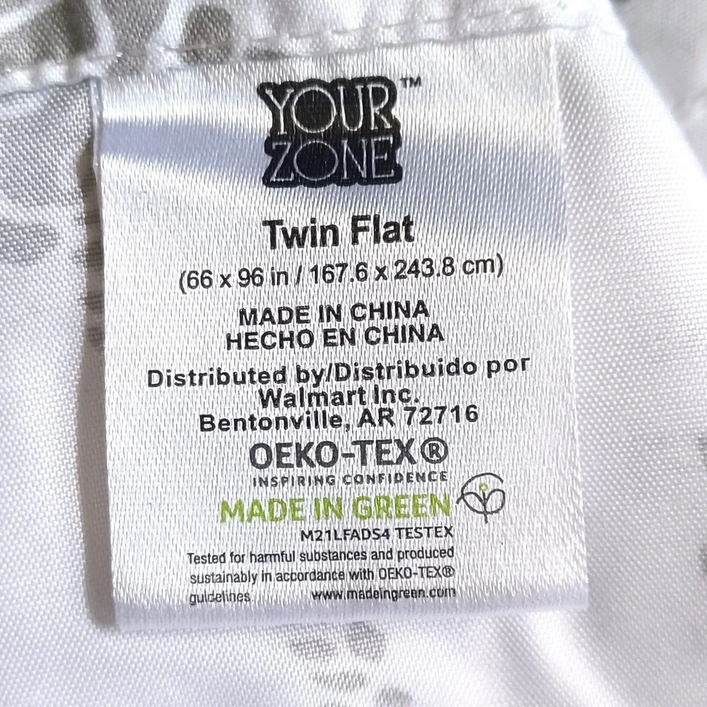 Your Zone Twin Flat Sheet White Grey Dinosaur Skeleton‎ Fossil Microfiber 66x96